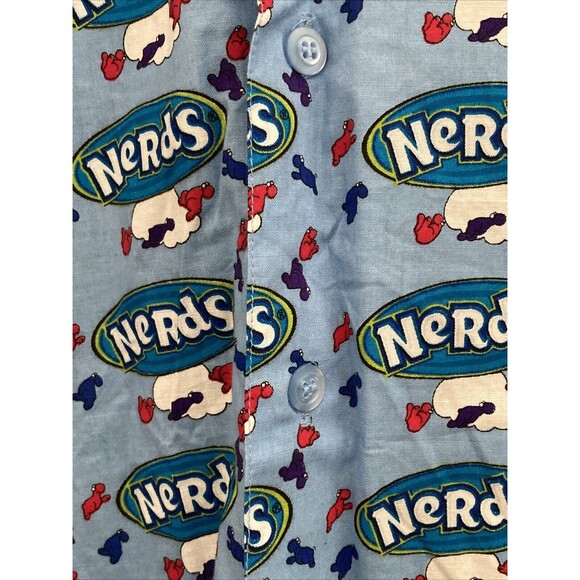 Vintage Nerds Candy Button Up Short Sleeve Collared Blue Shirt Men's Size L - Picture 7 of 14